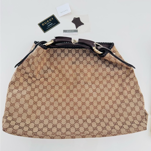 NWT 🤎 Gucci Authentic GG Canvas Horsebit  Hobo Tote Large bag - Picture 2 of 13